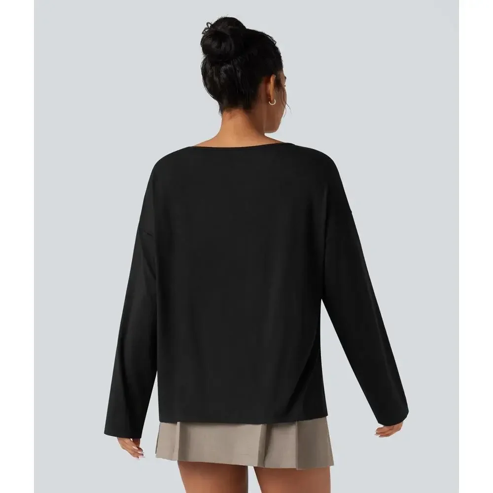 NWT Halara Boat neck long sleeve Tshirt Black L - Picture 3 of 7